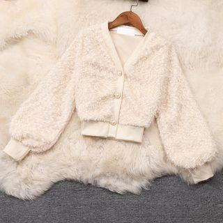 Lantern-sleeve Fluffy Cardigan