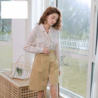 Set: Plain Shirtdress+ Tie-waist A-line Skirt