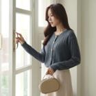 Heart-button Ribbed Cardigan