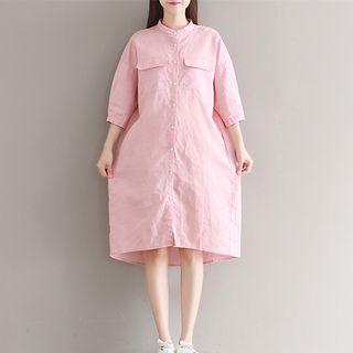 3/4-sleeve Midi Shirt Dress