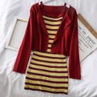 Striped Sleeveless Mini Dress / Light Knit Cardigan