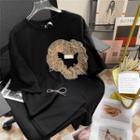Elbow-sleeve Textured Bow T-shirt