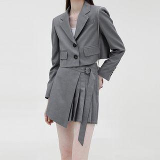 Set: Single-breasted Cropped Blazer + Pleated Mini A-line Skort