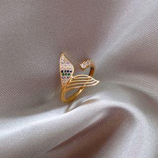 Rhinestone Whale Tail Open Ring As Shown In Figure - One Size