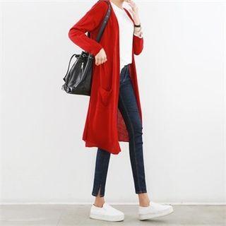 Long-sleeve Dual-pocket Long Cardigan