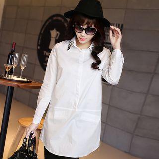 Long-sleeve Embellished Collar Blouse