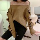 Off-shoulder Buttoned Sweater
