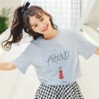 Short-sleeve Print T-shirt Grayish Blue - One Size