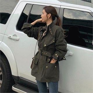 Loose-fit Long Military Jacket With Belt