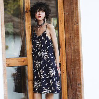 Feather Print Mini Sundress As Shown In Figure - One Size