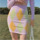 High-waist Argyle Knit A-line Skirt