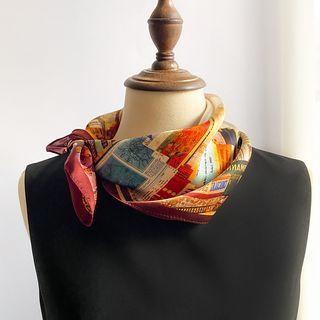 Print Silk Scarf Red & Blue - One Size