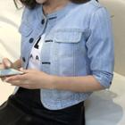 Elbow-sleeve Cropped Denim Jacket