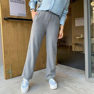 High-waist Plain Drawstring Shift Pants