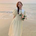 Puff-sleeve Lace Peter Pan Collar Accordion Pleat Skirt