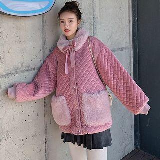 Faux Fur-trim Padded Buttoned Jacket