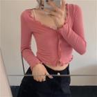 Ruffle-trim Long-sleeve Cropped Top