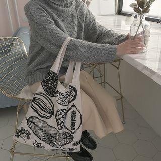 Leaf Print Tote Bag Leaf - Black & White - One Size