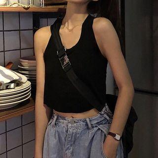 Plain Cropped Tank Top Tank Top - Black - One Size