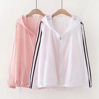 Contrast Trim Sheer Zip Hoodie