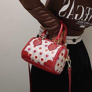 Heart Print Faux Leather Boston Crossbody Bag