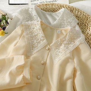 Pearl-accent Lace-collar Loose Shirt