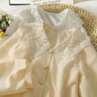 Pearl-accent Lace-collar Loose Shirt