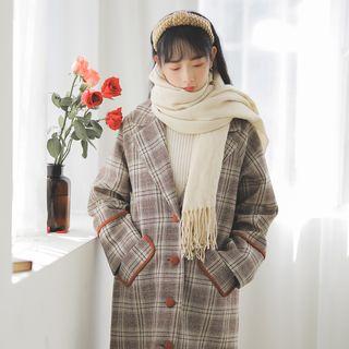 Long Notch-lapel Buttoned Plaid Coat