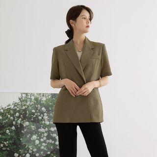 [v Lyou] Short-sleeve Double-breasted Blazer