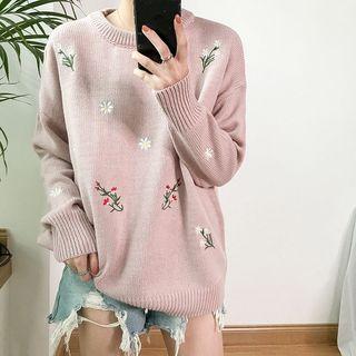 Floral Embroidered Round-neck Sweater