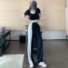 Short-sleeve Two-tone T-shirt / Wide Leg Pants