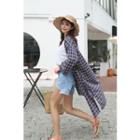 Open-front Checked Robe Cardigan