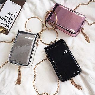 Metallic Ring Handle Chain Strap Crossbody Bag