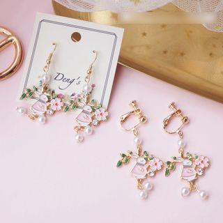 Faux Pearl Sakura Drop Earring