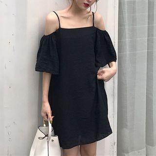Elbow-sleeve Cold-shoulder Chiffon Dress