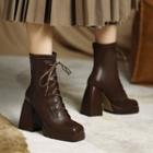 Square-toe Platform Chunky-heel Lace-up Short Boots