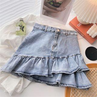 Ruffle-trim Asymmetrical High-waist A-line Skirt