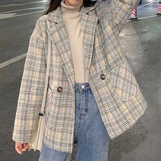 Double-breasted Tweed Plaid Blazer