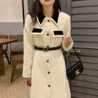 Set: Button-up Long Coat + Belt With Belt - Milky White - One Size