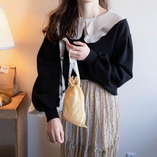 Doll-collar Sweatshirt / Dot Print Midi Skirt