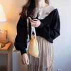 Doll-collar Sweatshirt / Dot Print Midi Skirt