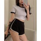 Contrasted Crop T-shirt / Contrasted Cotton Shorts