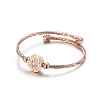 Fashion Creative Plated Rose Gold Geometric Round Roman Numerals 316l Stainless Steel Bangle With Cubic Zirconia Rose Gold - One Size