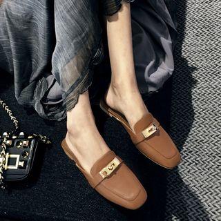 Buckled Genuine Leather Slide Loafers