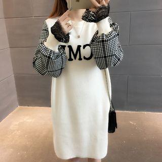 Plaid Balloon-sleeve Sweater Dress