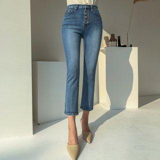 Button-fly Cropped Straight-cut Jeans