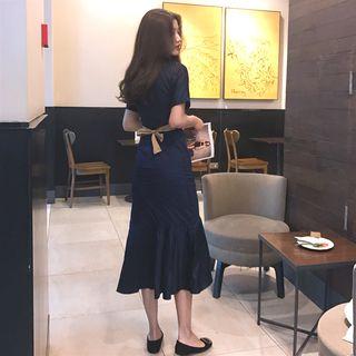 Slim-fit Plain Short-sleeve Mermaid Dress