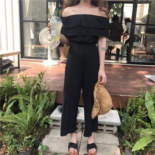 Off-shoulder Ruffled Wide-leg Jumpsuit