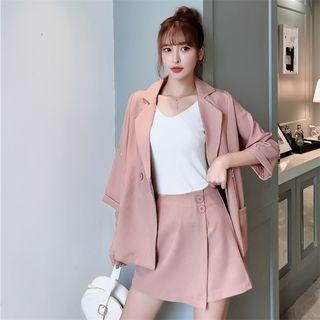 3/4-sleeve Single-breasted Blazer / Knit Tank Top / Mini Skorts / Set