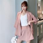 3/4-sleeve Single-breasted Blazer / Knit Tank Top / Mini Skorts / Set